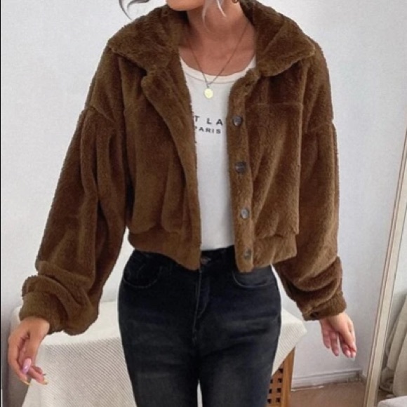 Coffee Brown Teddy Jacket in M - Picture 3 of 3